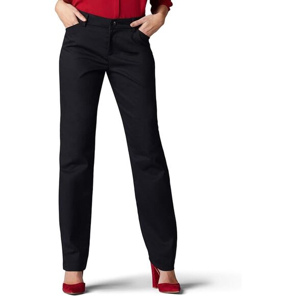 Lee Women's Wrinkle Free Relaxed Fit Mid Rise Straight Leg Pant Black - 8L - New - Picture 1 of 5